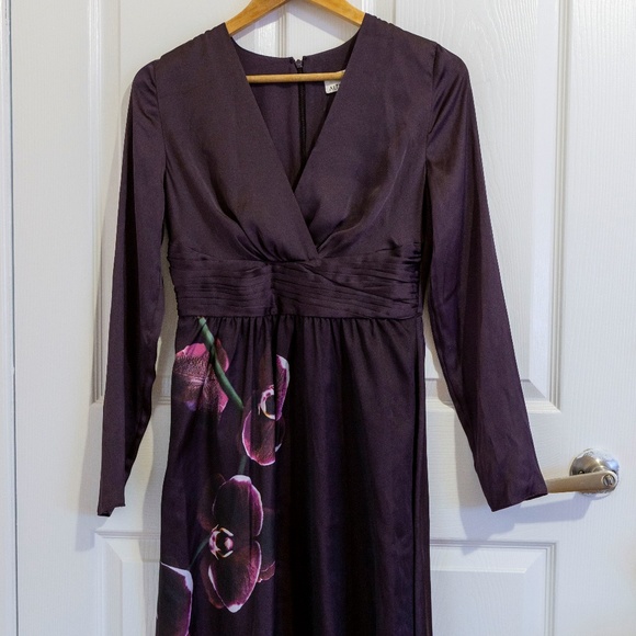 Dark Purple Orchid Floral Wrap Dress - Picture 2 of 7